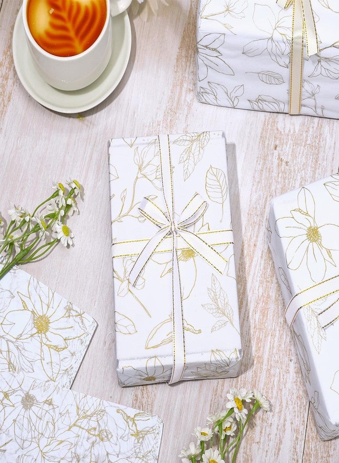 Whaline 100 Sheets Gold Floral Tissue Paper Foil Gold Flowers Gift Wrapping Paper Decorative DIY Art Craft Tissue Paper for Wedding Birthday Bridal Shower Party Supplies, 13.7 x 19.6 Inch - Image 3